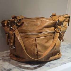 Y2k INNUE Tan Leather Shoulder Bag